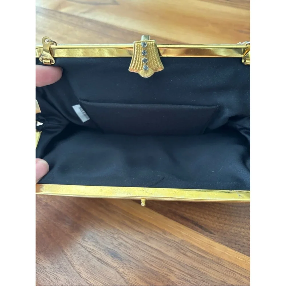 Vintage Black Evening Purse Clasp Closure and Gold Tone Chain and Clasp